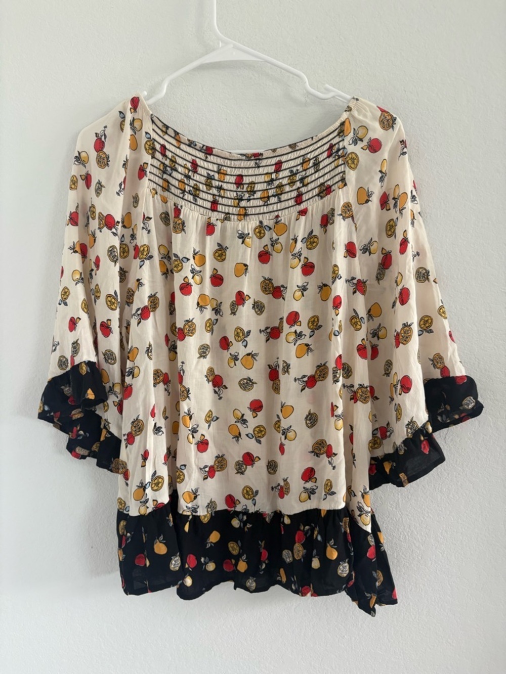 Fruit Print Flowy Babydoll Smocked Peasant Blouse - Picture 10 of 10